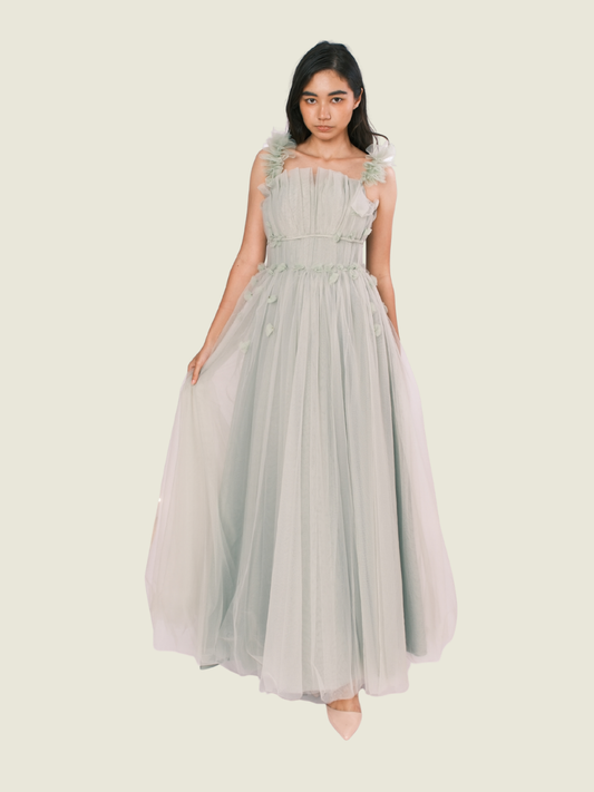 Custom Vee Tan Floral Sage Green Gown