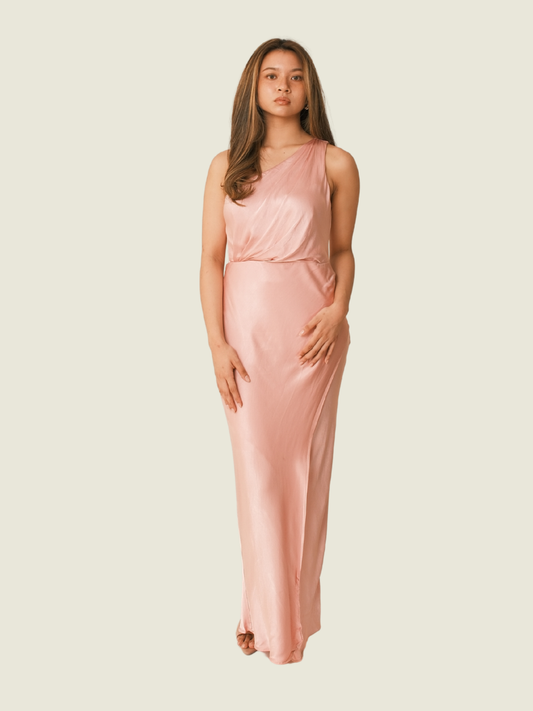 Ever New Elegant Emily Blush One-Shoulder Satin Maxi Dress