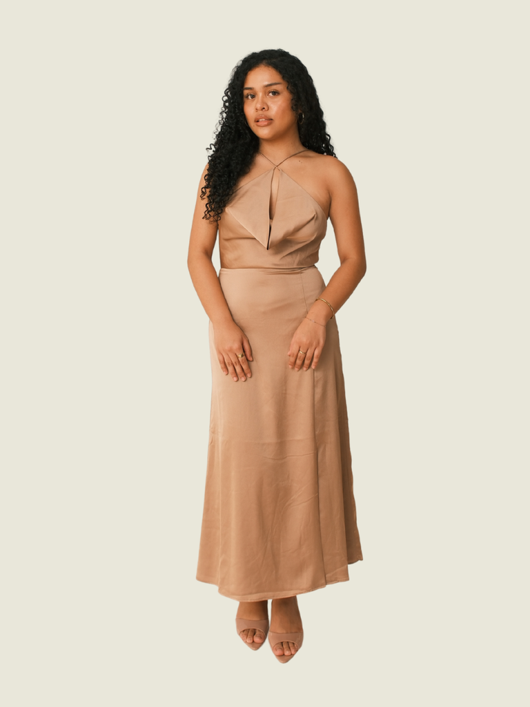 Finders Keepers Silk Brown Midi Dress