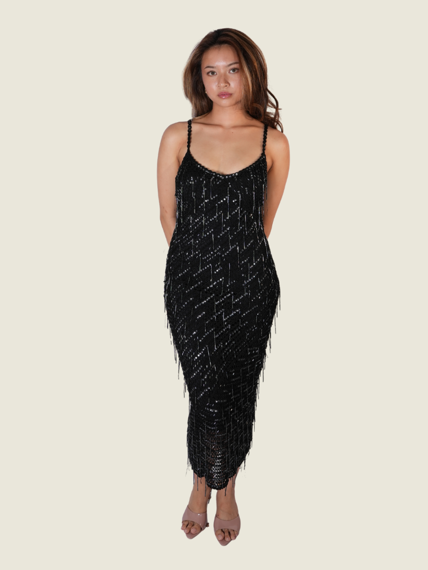 Karen Milan Vintage Black Knit with Beaded Detail