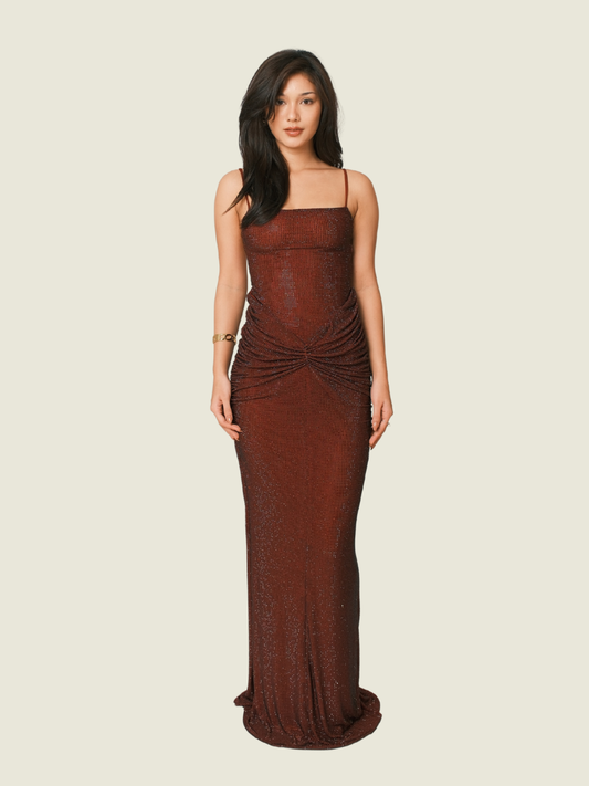 Meshki Roisin Diamante Maxi Dress in Mahogany
