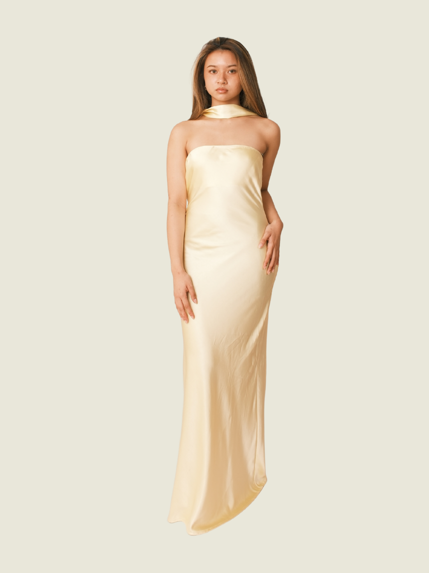 SNDYS Butter Yellow Angelina Neck Tie Maxi Dress