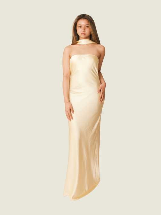 SNDYS Butter Yellow Angelina Neck Tie Maxi Dress