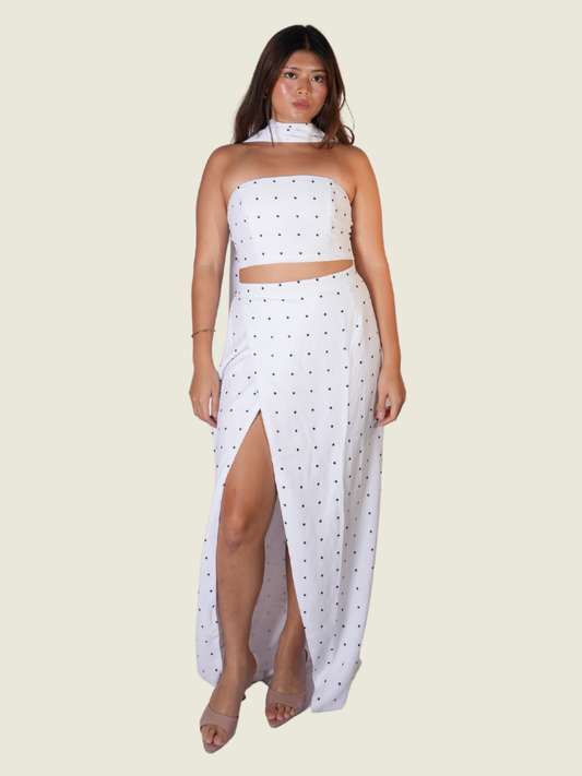 Sabo Skirt top and skirt polka dot black and white set with a scarf M