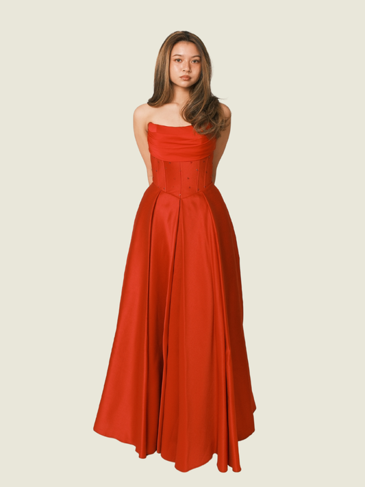 Steph Tan Red Corset Maxi Dress