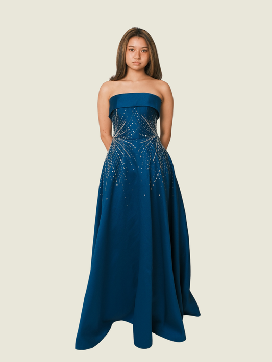 Vee Tan Teal Beaded Maxi Dress