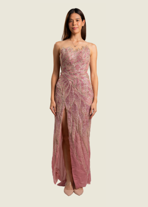 Weareasy Pink Beaded Tinghun Long Gown