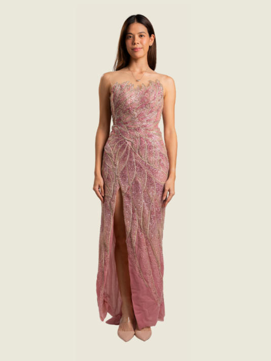 Weareasy Pink Beaded Tinghun Long Gown
