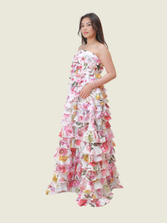 AJE Fleur Pleated Gown Collage Floral (XS)