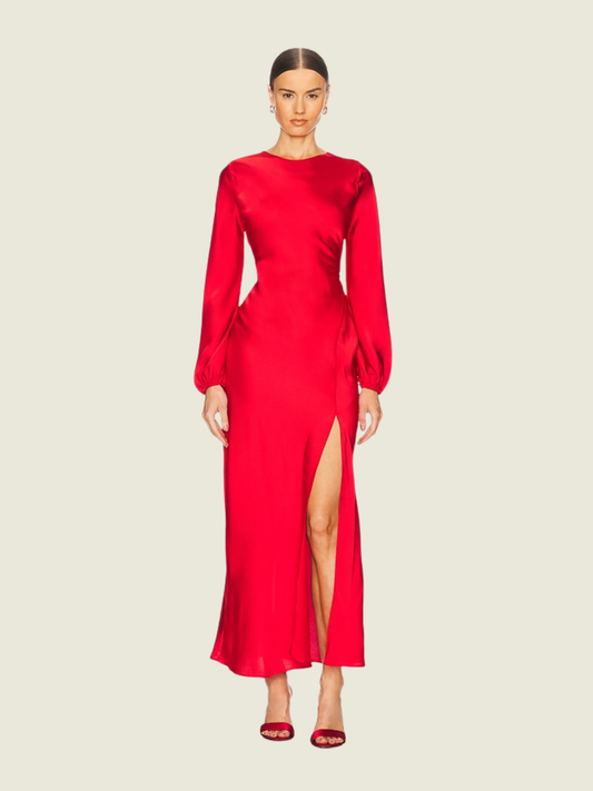ASTR The Label Long Sleeve Silk Maxi Dress