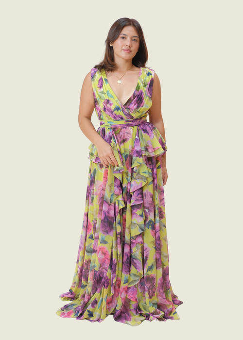 Badgley Mischa Green Dress with Pink Floral details