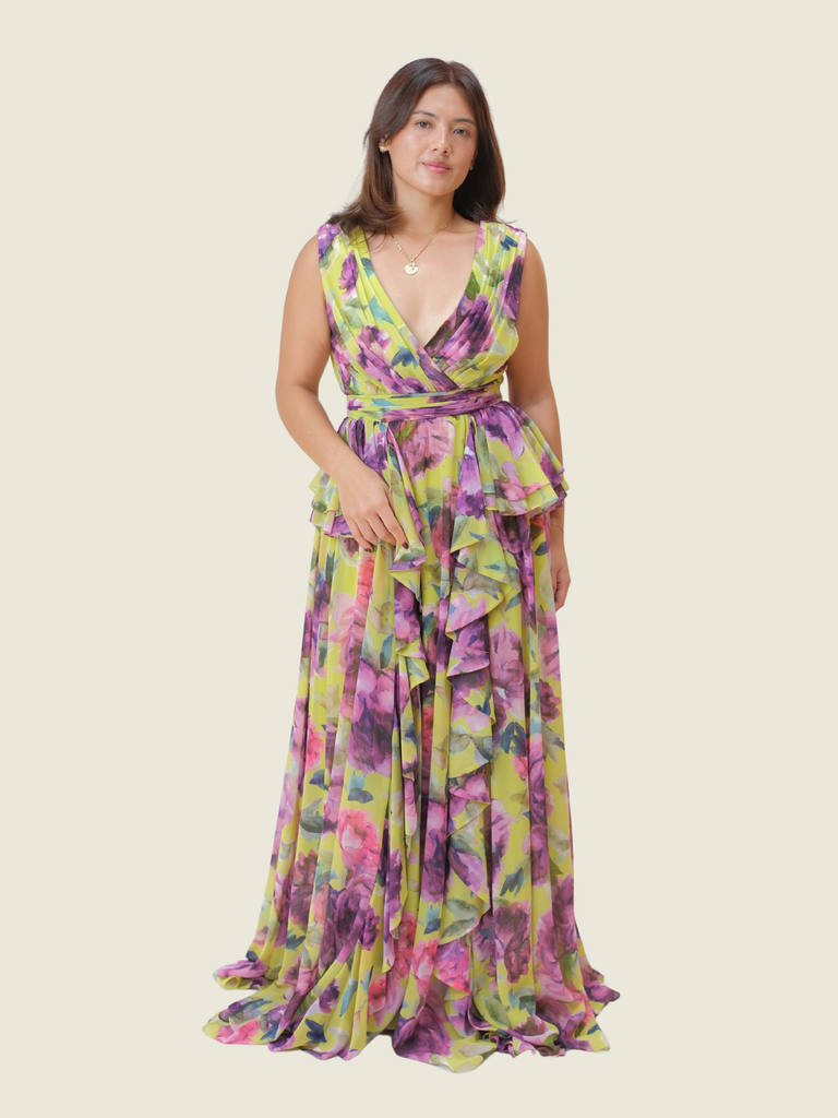 Badgley Mischa Green Dress with Pink Floral details
