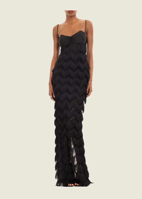 Halo Black Ruffle Maxi Gown