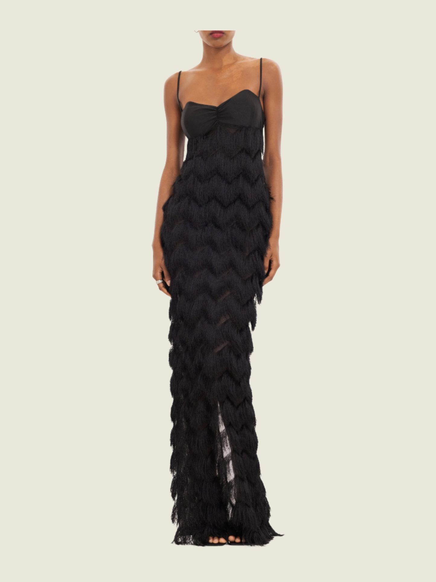 Halo Black Ruffle Maxi Gown
