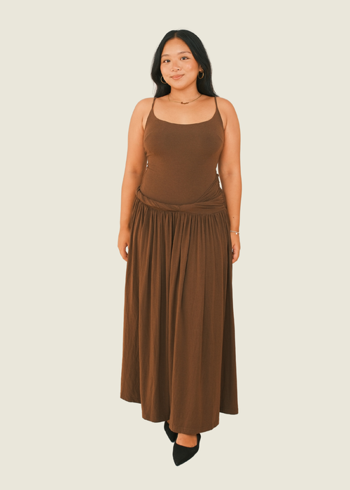 COCOSIN Spaghetti Strap Maxi in Brown (M)