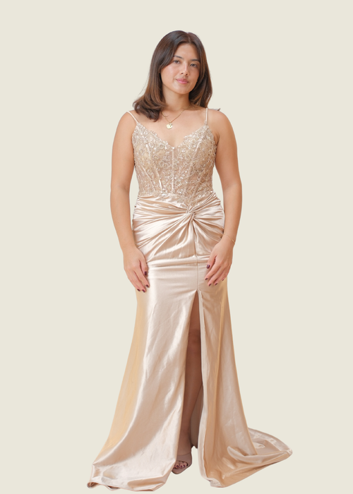 Champagne Long Corset Champagne Gown (M)