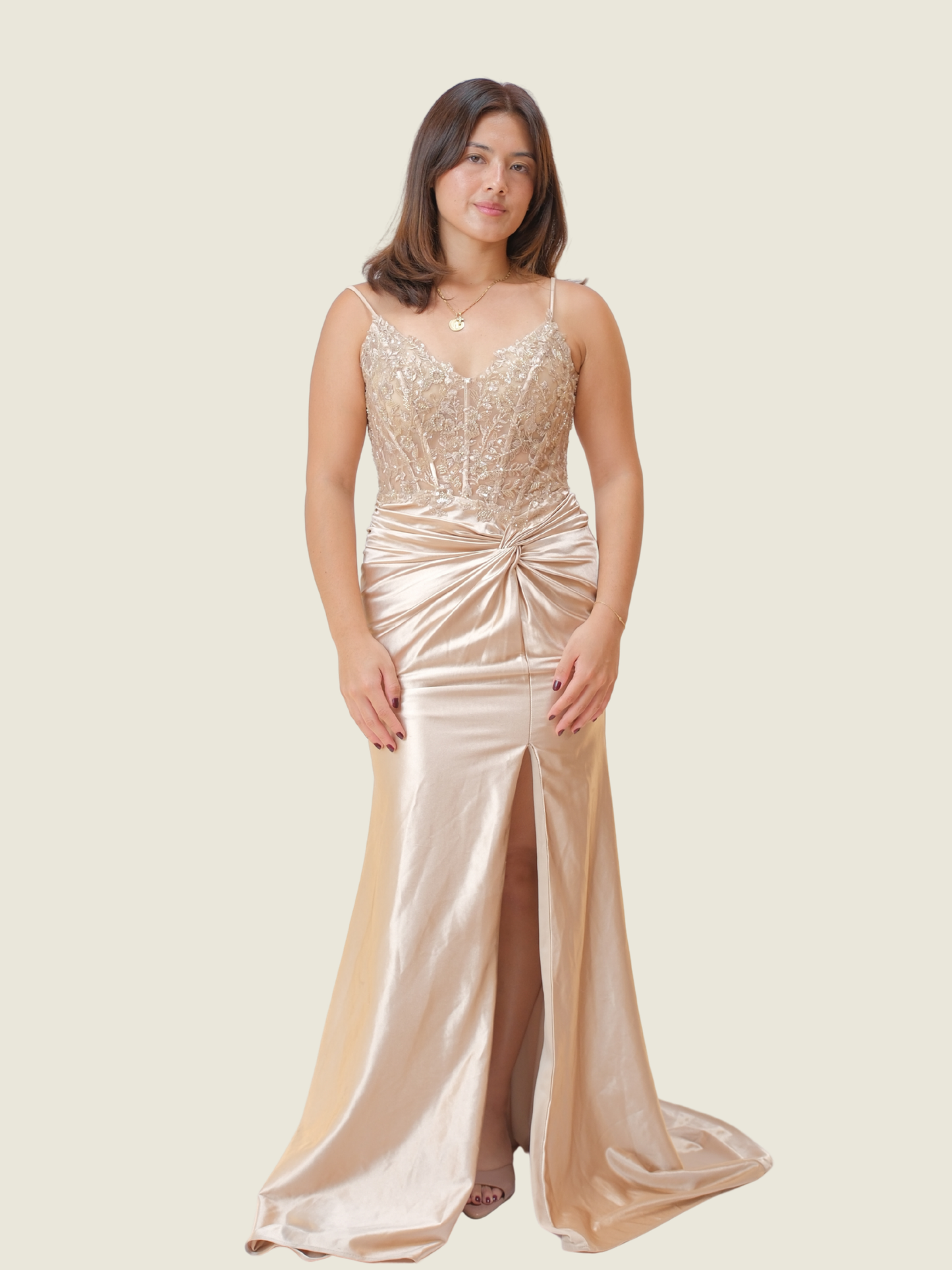 Champagne Long Corset Champagne Gown (M)