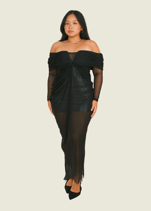 Charina Sarte Black Off-Shoulder with Mesh Sleeves (M-L)