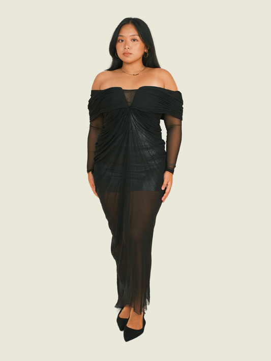 Charina Sarte Black Off-Shoulder with Mesh Sleeves (M-L)