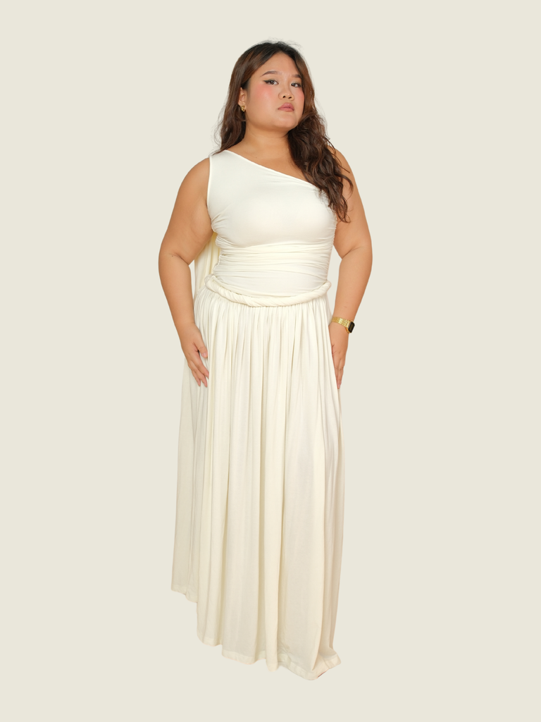 COCOSIN White Drape Dress