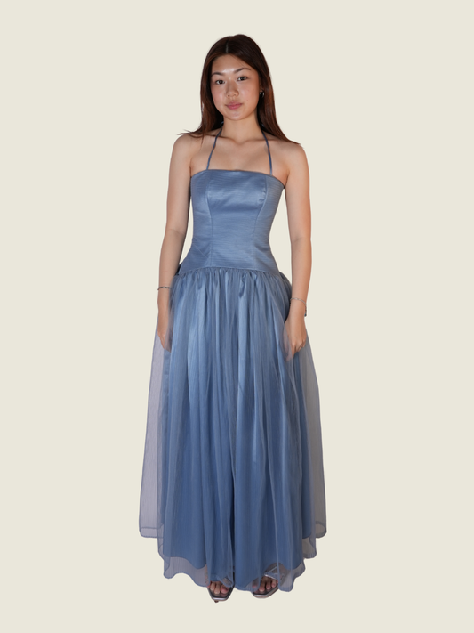 Custom Drop-Waist Pleated Gown in Powder Blue (XS)