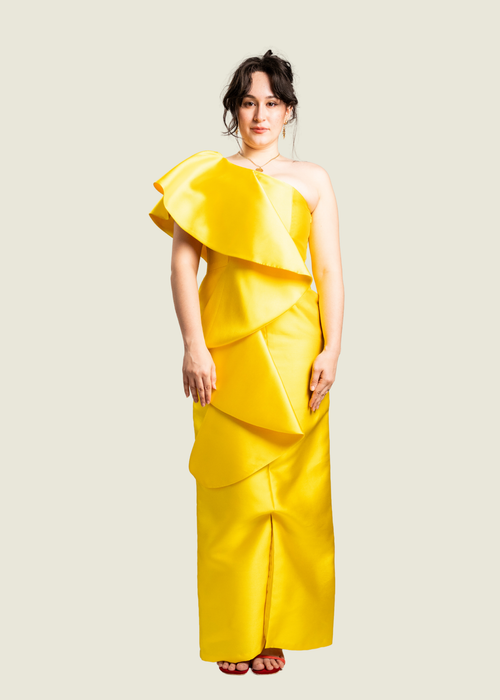 Custom One Shoulder Yellow Gown