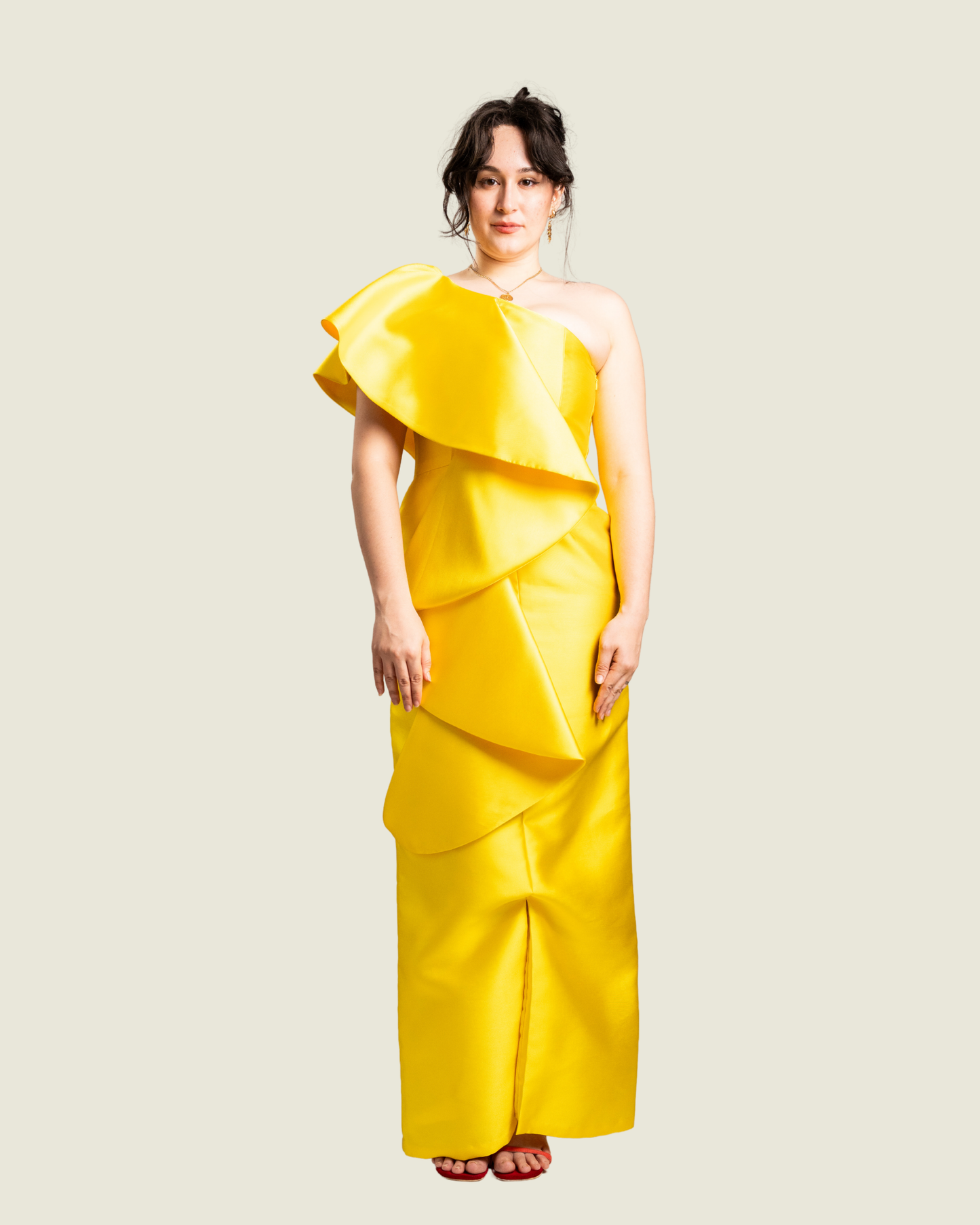 Custom One Shoulder Yellow Gown