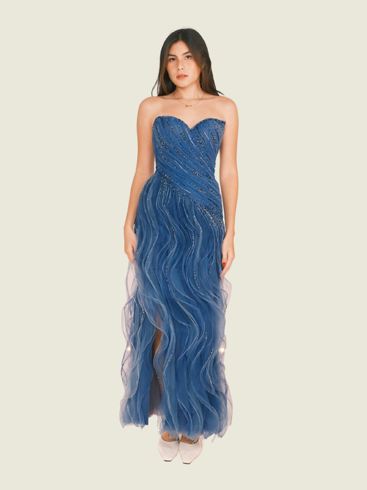 Custom Vee Tan Dress in Blue (XS)