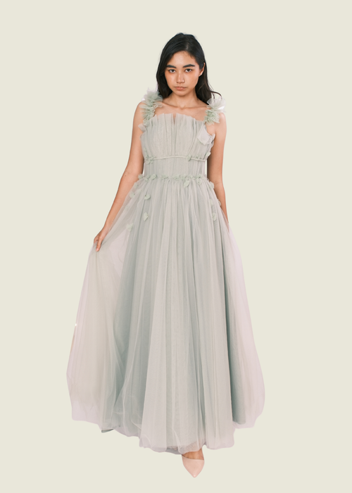 Custom Vee Tan Floral Sage Green Gown