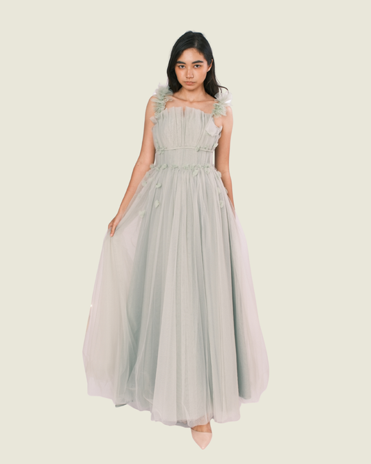 Custom Vee Tan Floral Sage Green Gown