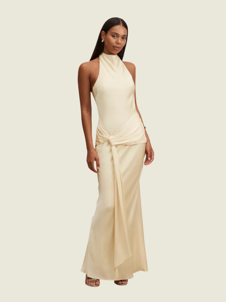 Ever New Abby Halter Satin Yellow Maxi Dress