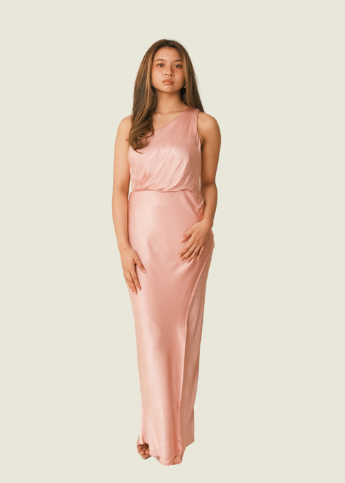 Ever New Elegant Emily Blush One-Shoulder Satin Maxi Dress