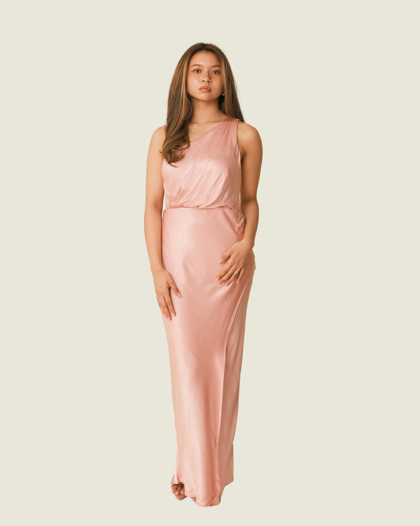 Ever New Elegant Emily Blush One-Shoulder Satin Maxi Dress