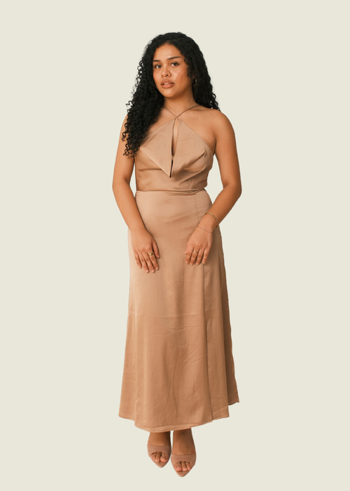 Finders Keepers Silk Brown Midi Dress