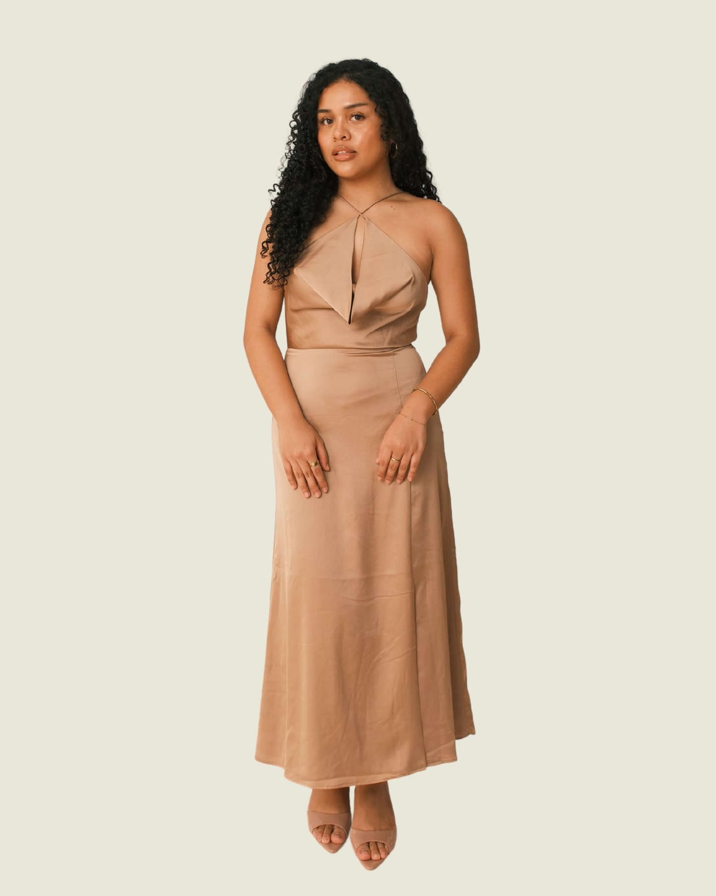 Finders Keepers Silk Brown Midi Dress