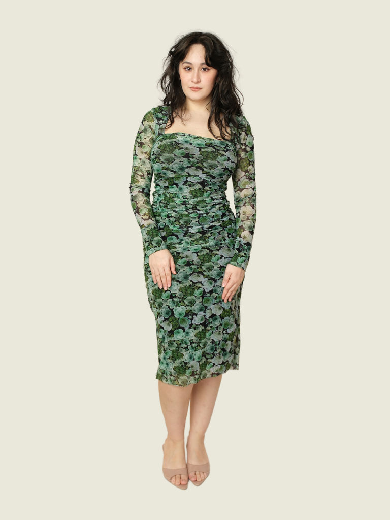 Ganni Green Floral Bodycon Dress