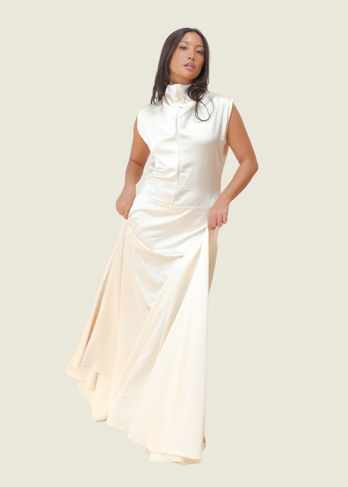 Jackie Pisaono White Silk Satin Dress