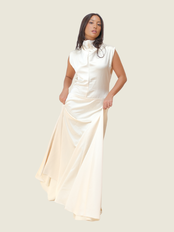 Jackie Pisaono White Silk Satin Dress