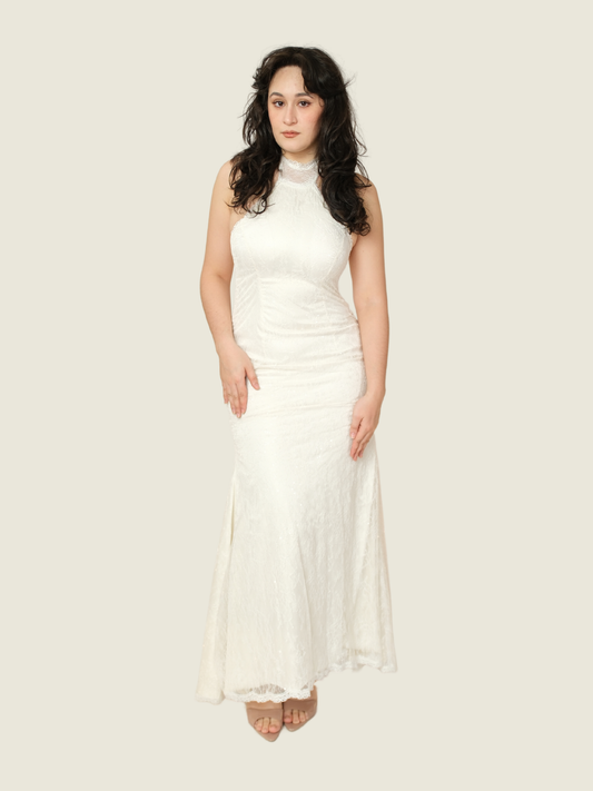 Jeanjaquet Ivory Lace Halter Gown