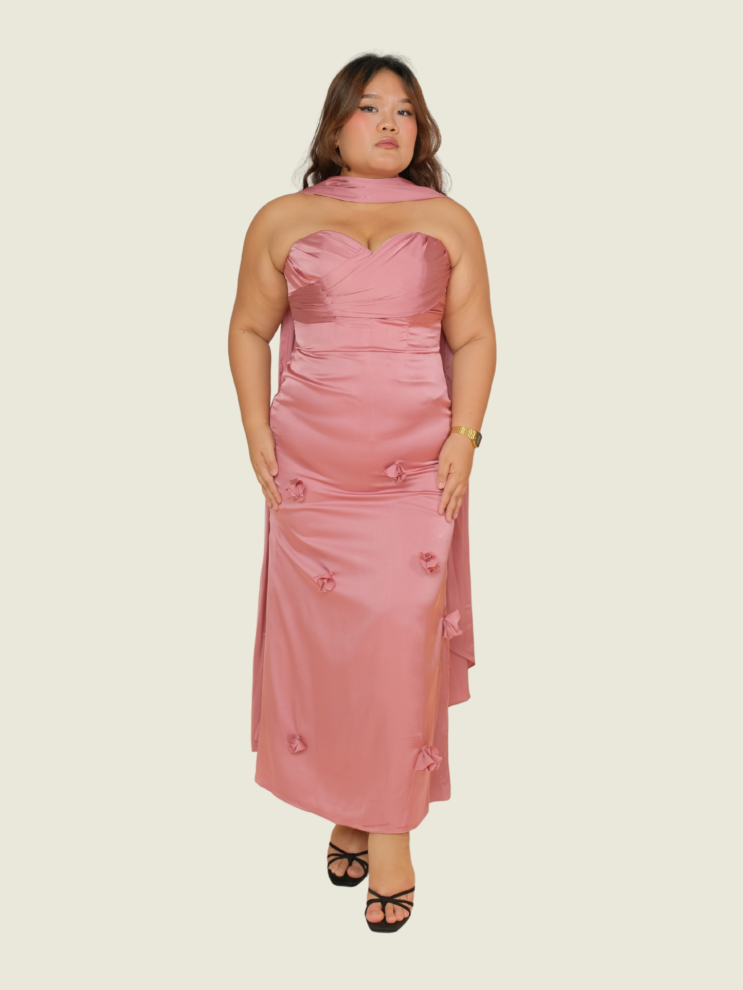 Jerald Ignacio Tube Gown with Floral Applique