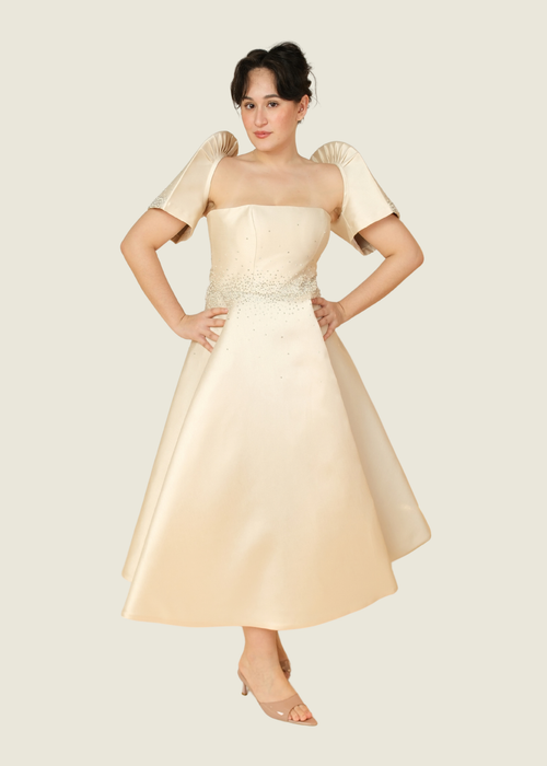 Julio Galerie 2-Way Filipiniana Dress in Champagne