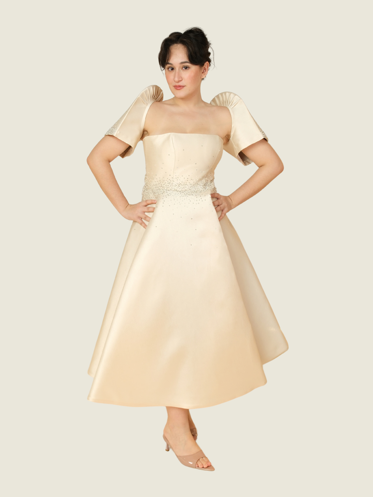 Julio Galerie 2-Way Filipiniana Dress in Champagne