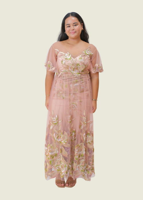 Marschessa Notte Pink Tulle Gown with Floral Detail