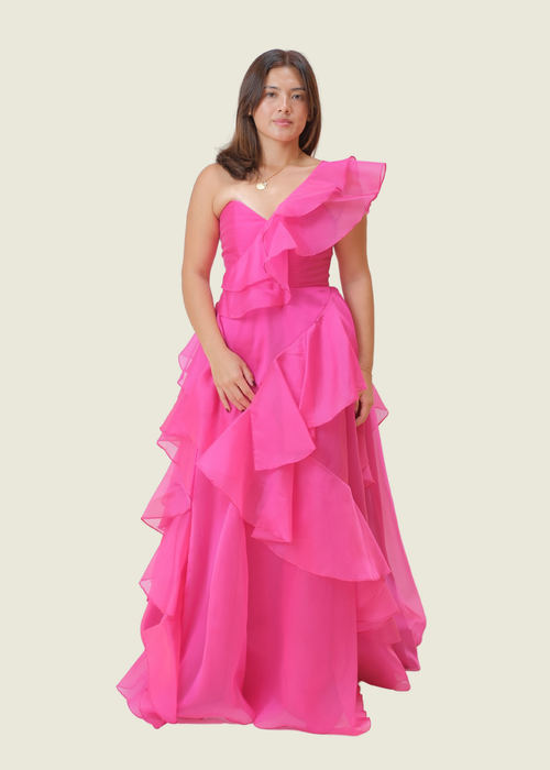 Martin Bautista Fuschia Pink Gown with Ruffles