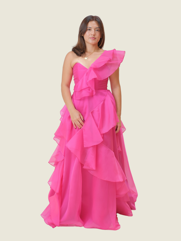 Martin Bautista Fuschia Pink Gown with Ruffles