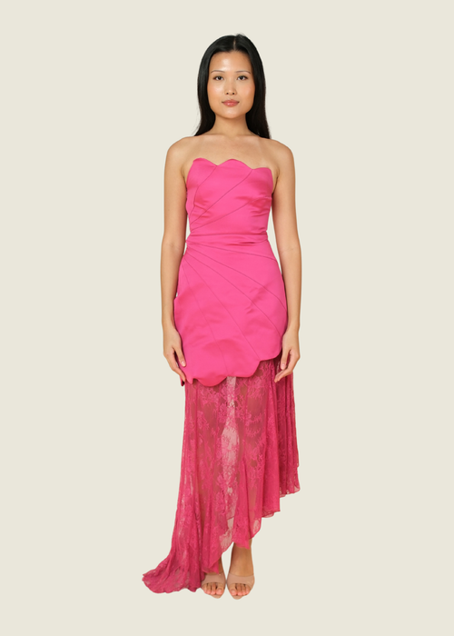 Meshki Aleena Satin and Lace Maxi Dress in Dragonfruit