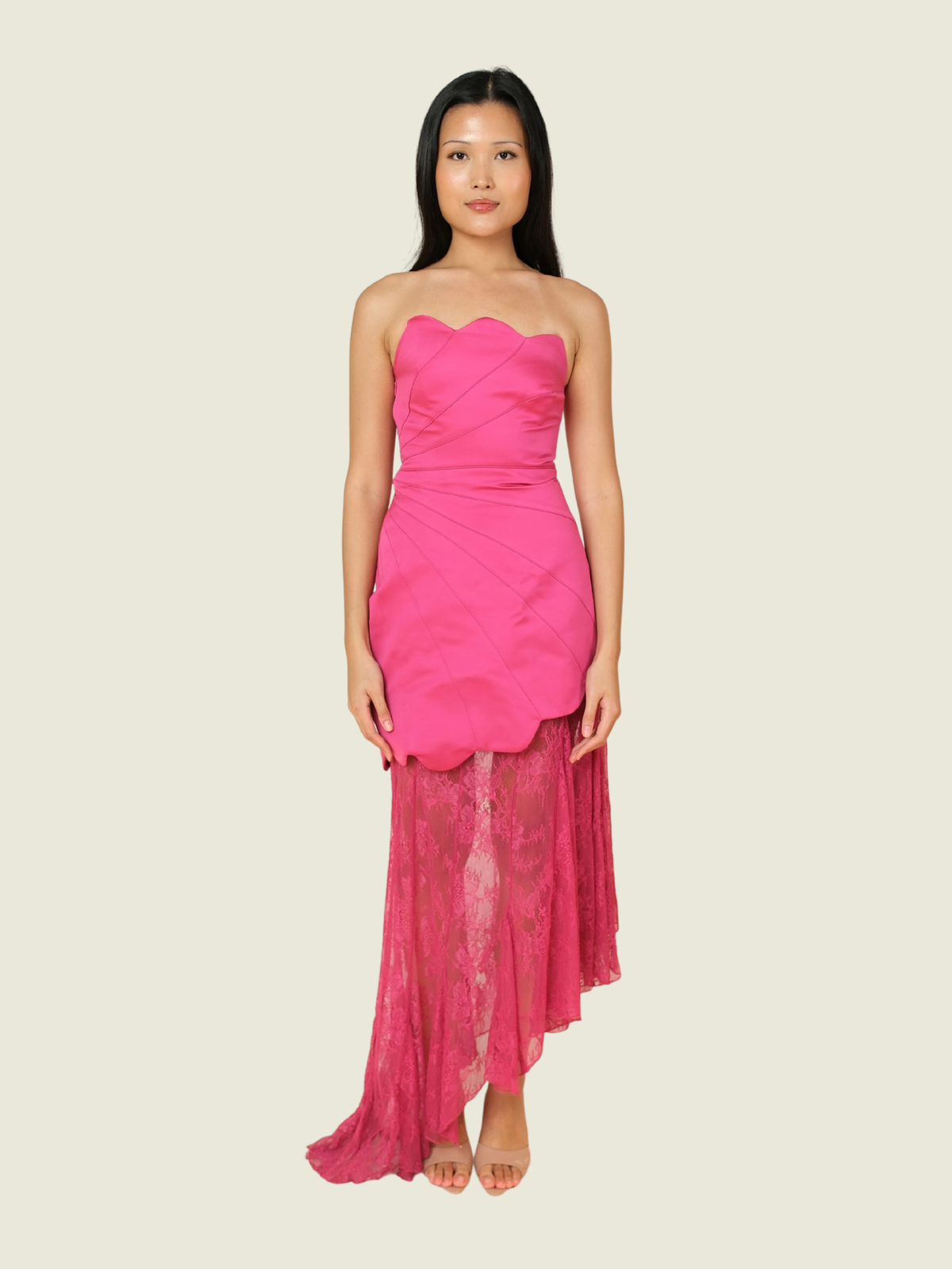 Meshki Aleena Satin and Lace Maxi Dress in Dragonfruit