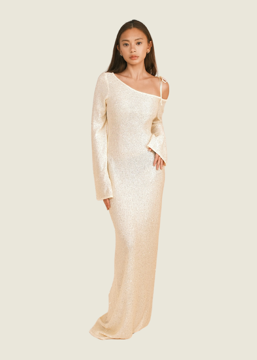 Meshki Beaded Maxi Dress in Yellow (S-M)