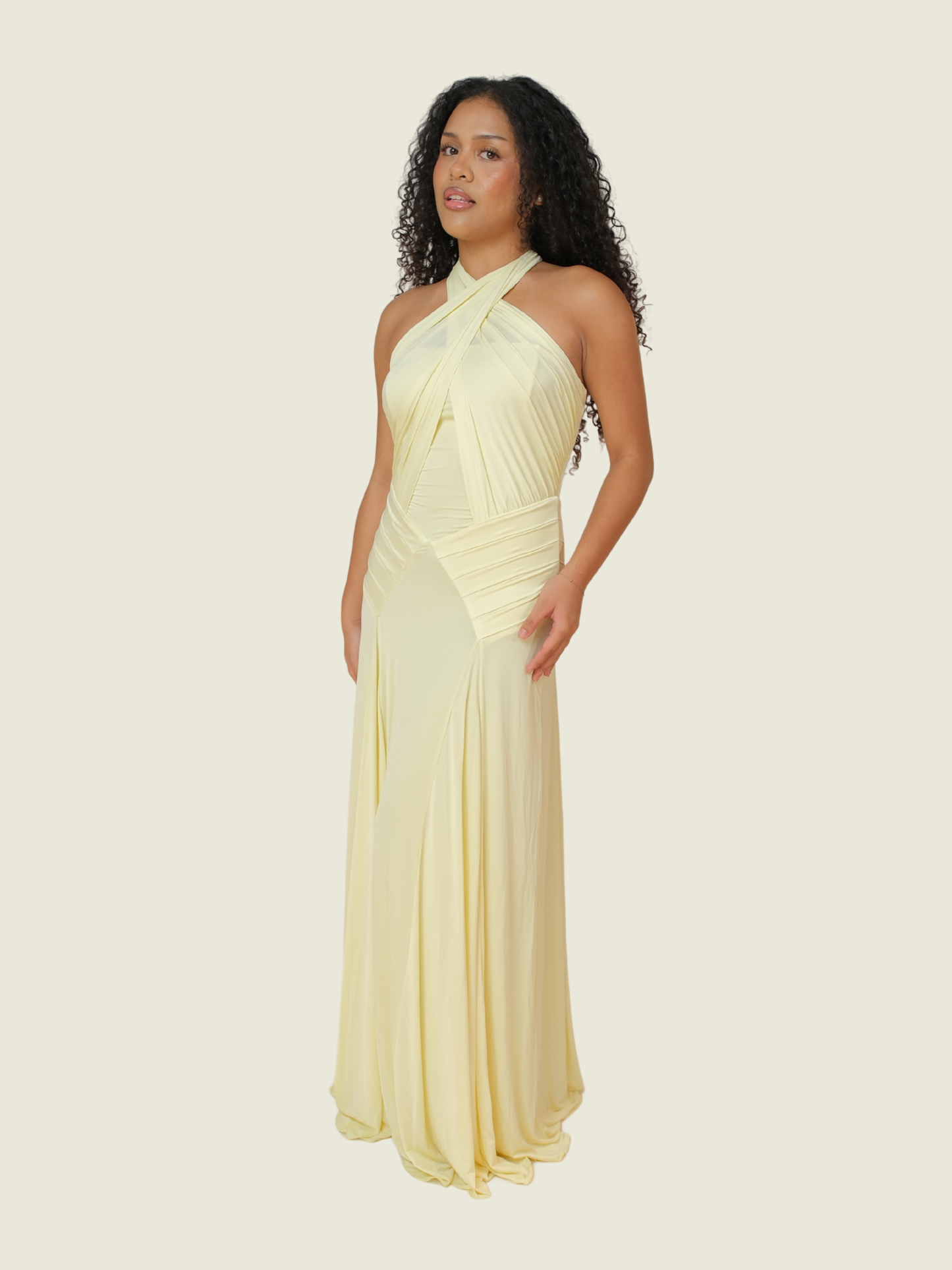 Meshki Indira Gathered Slinky Halter Maxi