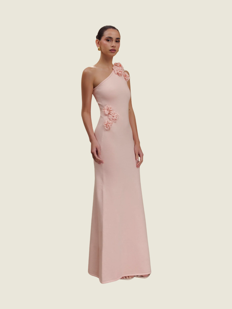 Meshki One Shoulder Knit Maxi Dress With Flowers